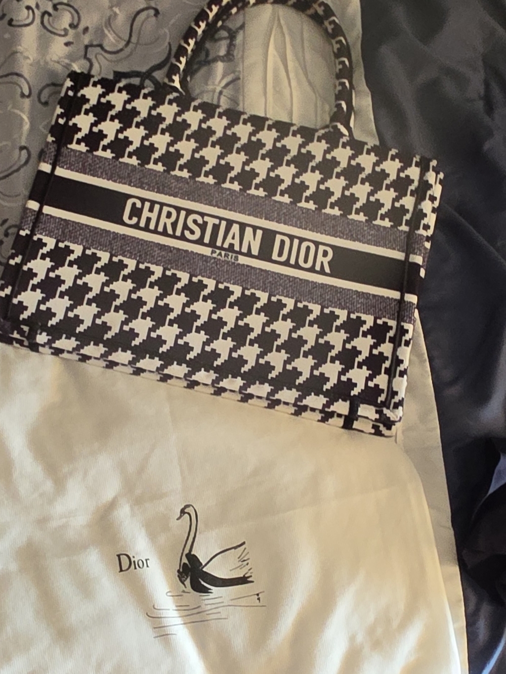Dior Black & White Houndstooth Tote Bag